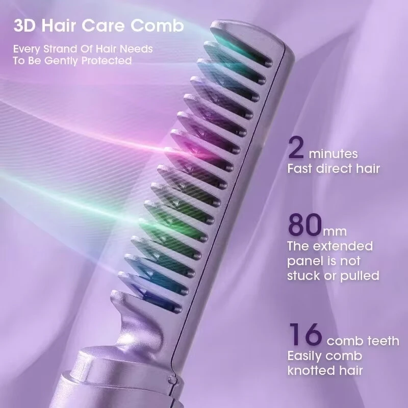 (image for) Portable Mini Electric Hair Brush Dual Use Hair Straightener Curler USB Charging Temperature Adjustable Straightener Curler Comb